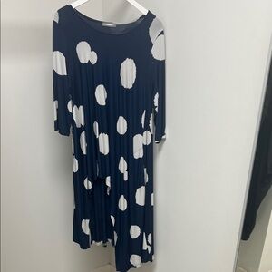 Elegant Navy and White Polka Dot Long Sleeve Dress